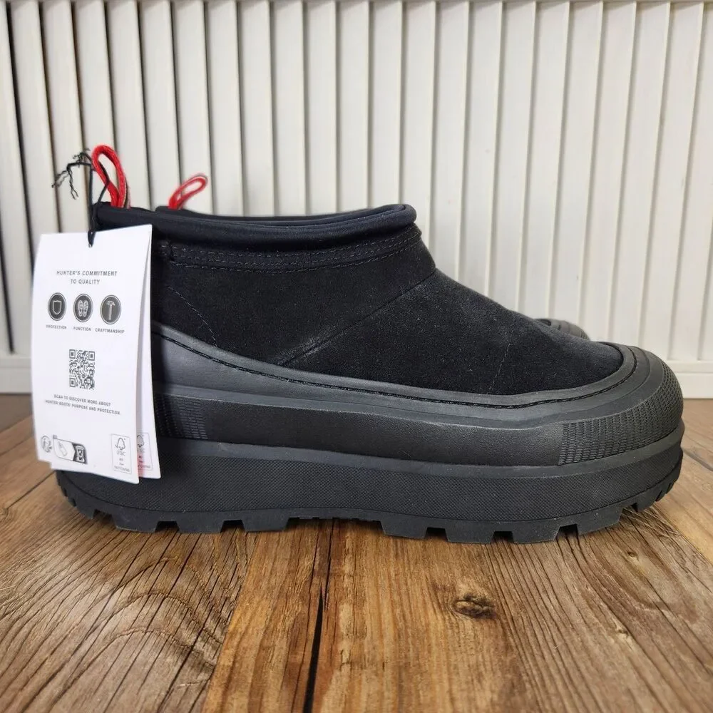 Hunter Askern Womens 9 M Black Short Slip On Platform Insulated Waterproof Boots